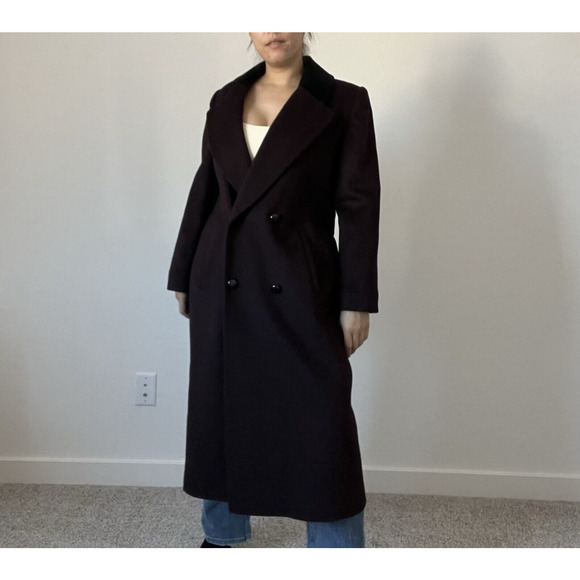 Vintage Alorna Wool Coat Union Made Long Purple Double Breasted 100% Wool 80s - Picture 1 of 15